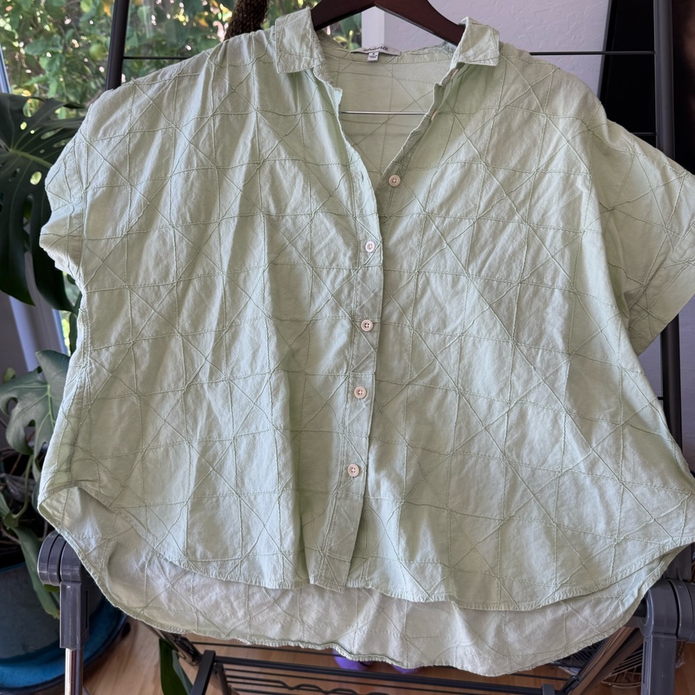 Madewell Light Green Textured  Button-Up Women's Top